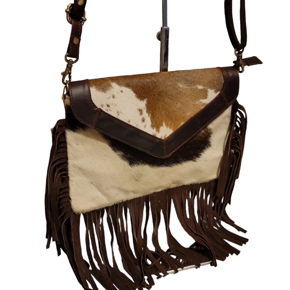 Western purse 2023 latest gift with cowhide print in faux fur suede with fringes